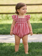 Load image into Gallery viewer, Summer Plaid Smocked Ruffle Girl Romper
