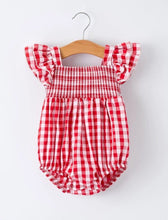 Load image into Gallery viewer, Summer Plaid Smocked Ruffle Girl Romper
