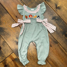 Load image into Gallery viewer, GOD IS GREAT Gingham Thanksgiving Romper

