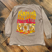Load image into Gallery viewer, Pumpkins, Fall Leaves, and Football long sleeve tee YM (10/12)
