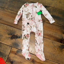 Load image into Gallery viewer, Vintage Pink Rose Bamboo Ruffled Sleeper 9/12M
