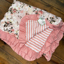 Load image into Gallery viewer, Vintage Pink Rose Ruffle Luxette Patoo Bamboo Blanket
