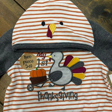 Load image into Gallery viewer, **NWT** Striped 1st Thanksgiving outfit with cap 9M
