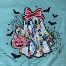 Load image into Gallery viewer, Floral Halloween Ghost tee YS 6/8
