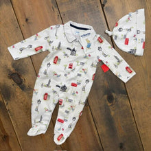 Load image into Gallery viewer, NEW! Peter Rabbit London Sleeper &amp; Hat Set 3/6M
