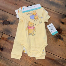 Load image into Gallery viewer, NEW! Pooh Bodysuit Jogger Bib Set 6/9M
