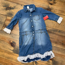 Load image into Gallery viewer, Western Chambray Denim Dress Lace Trim 4T
