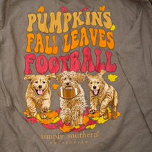 Load image into Gallery viewer, Pumpkins, Fall Leaves,and football tee YL (14/16)
