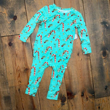 Load image into Gallery viewer, Bamboo Ruffled Christmas Candy Cane Romper 18/24m
